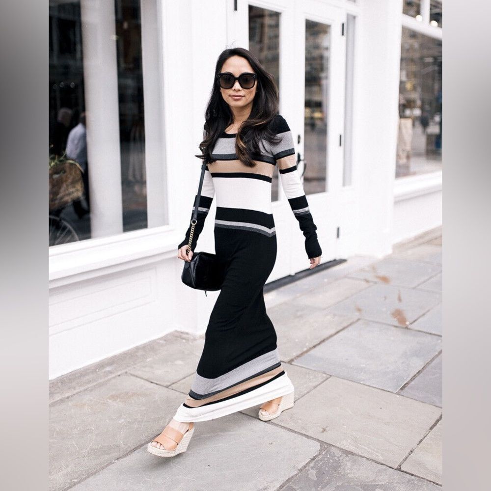 ANTHROPOLOGIE Bailey 44 Norwich Striped Neutral Long Sleeve Maxi Dress XS